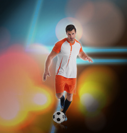 Image of Shot of football player in action. Creative design