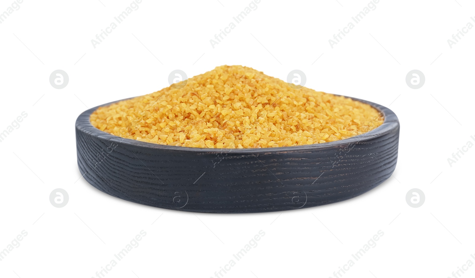 Photo of Bowl with uncooked bulgur isolated on white