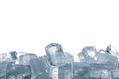 Crystal clear ice cubes isolated on white