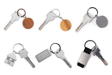 Set of keys with key chains isolated on white