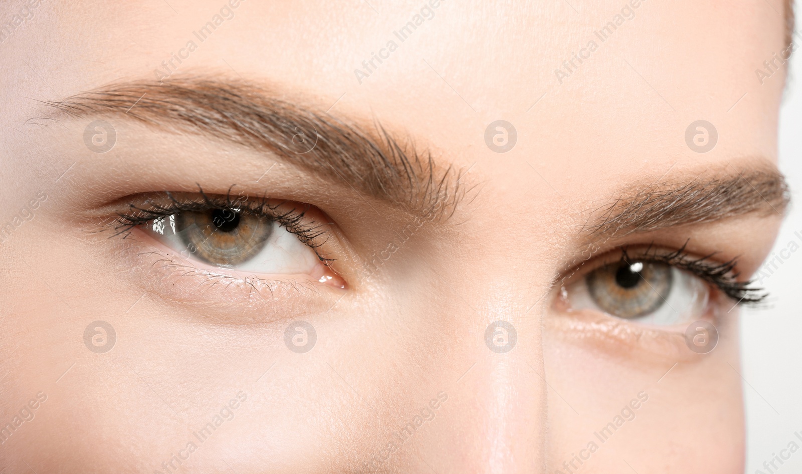 Photo of Beautiful woman with perfect eyebrows, closeup