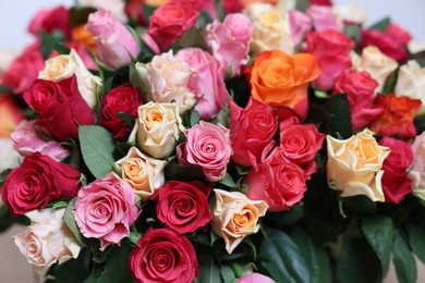 Photo of Bouquet of beautiful roses on light background