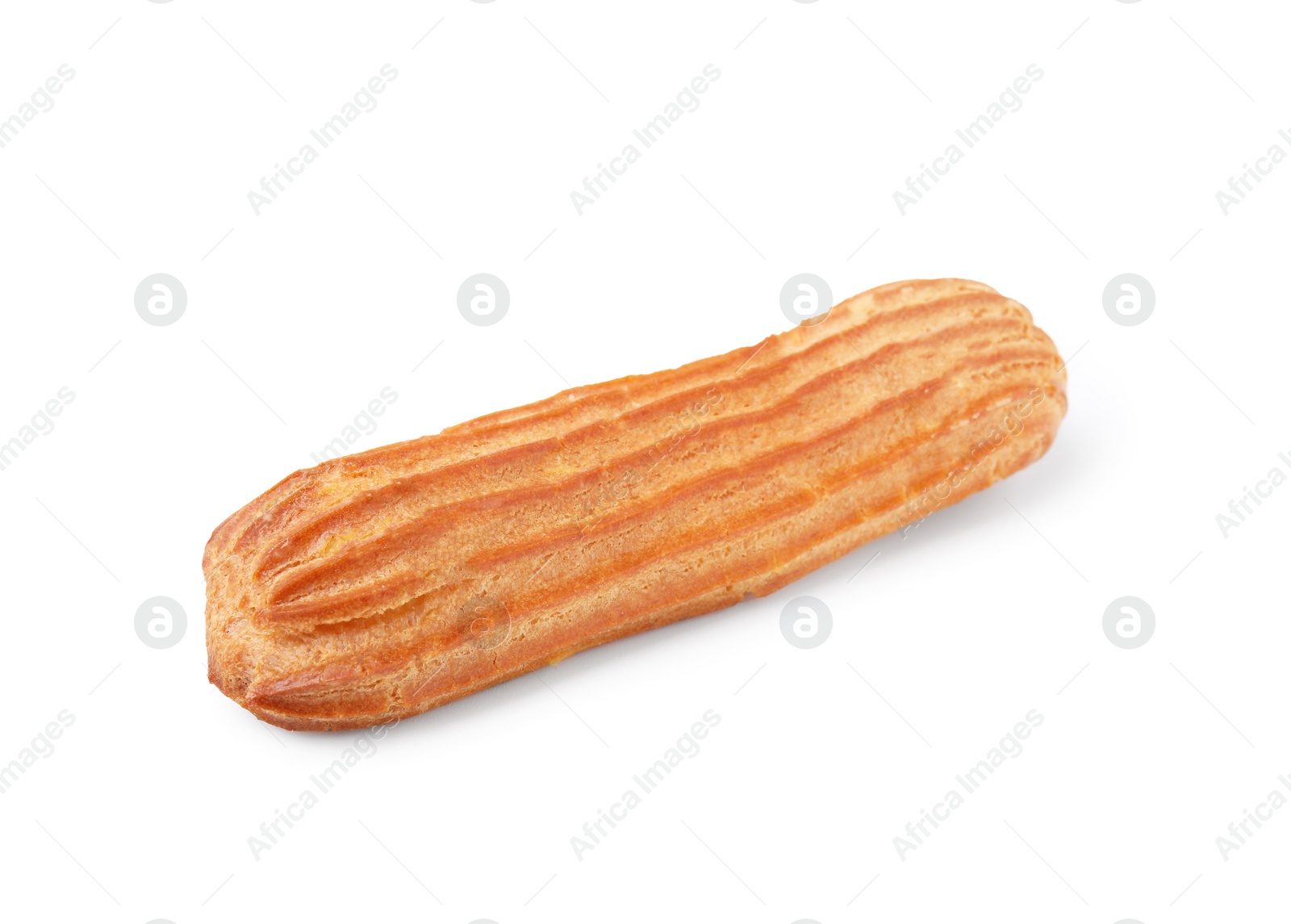 Photo of One fresh delicious eclair isolated on white