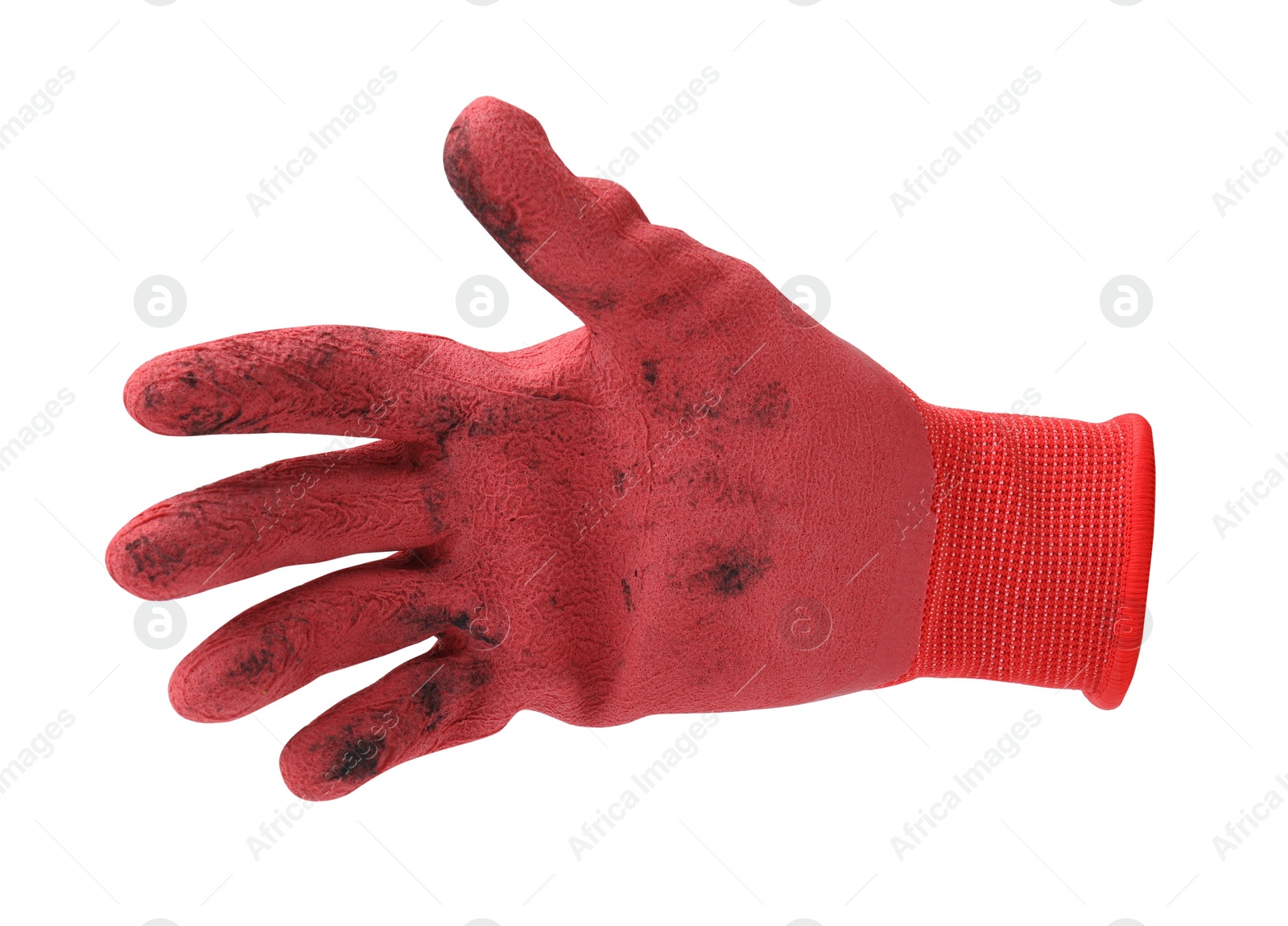 Image of One dirty gardening glove isolated on white