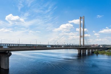 Aerial view of modern bridge over river