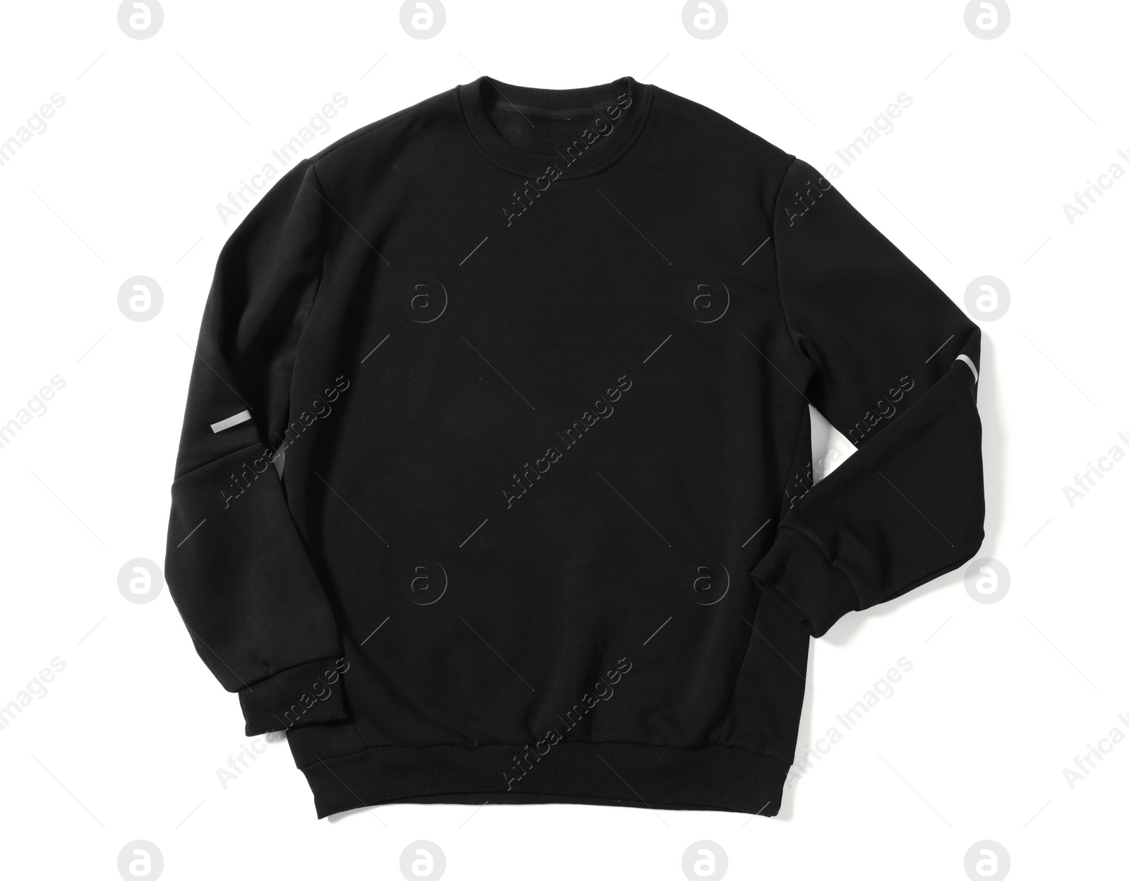 Photo of Stylish black sweater isolated on white, top view