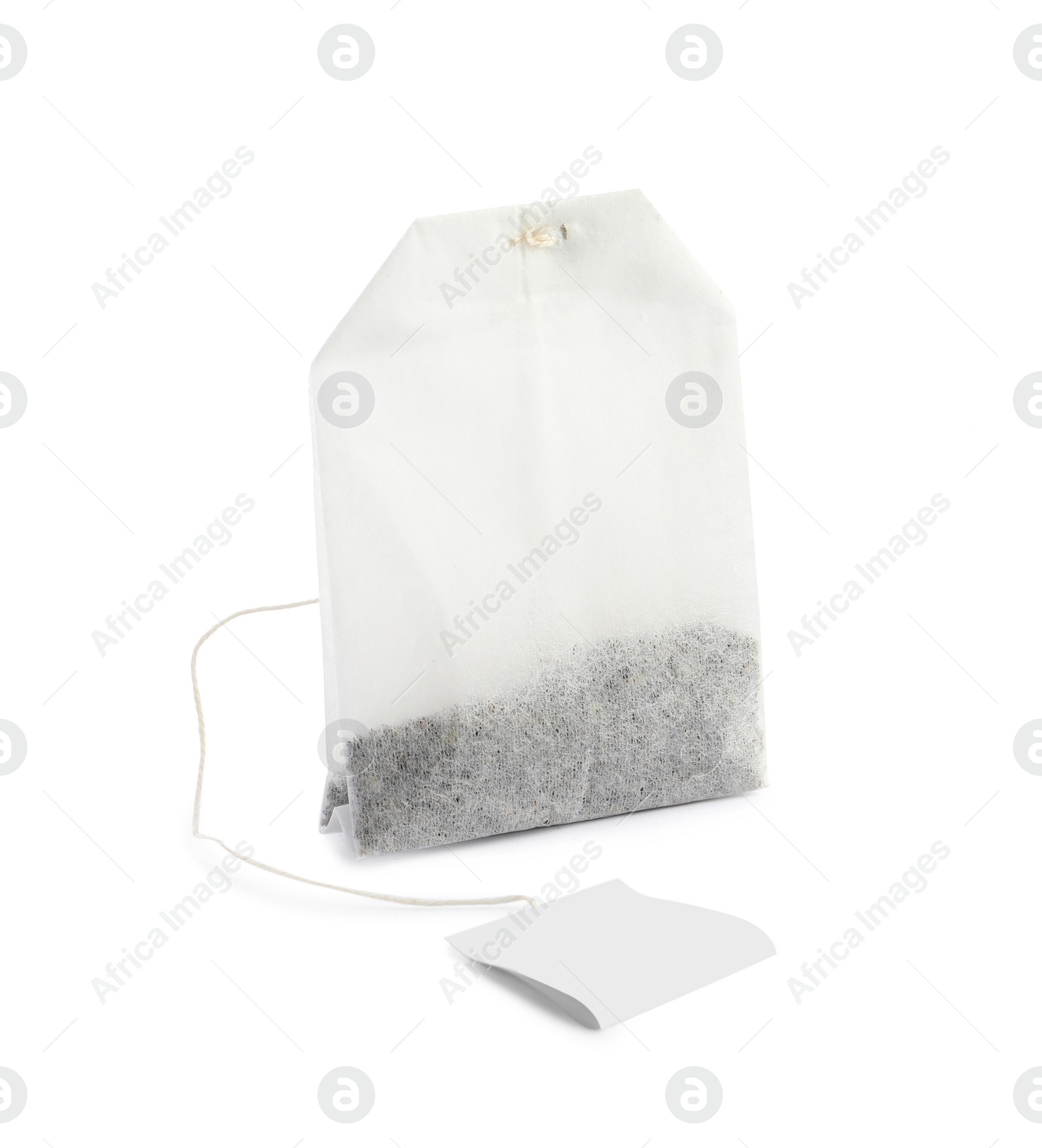 Photo of New tea bag with tab isolated on white