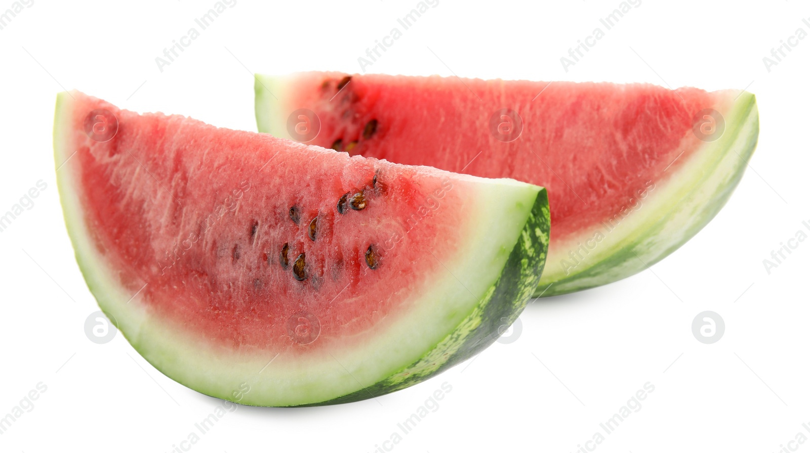 Photo of Slices of delicious ripe watermelon on white background