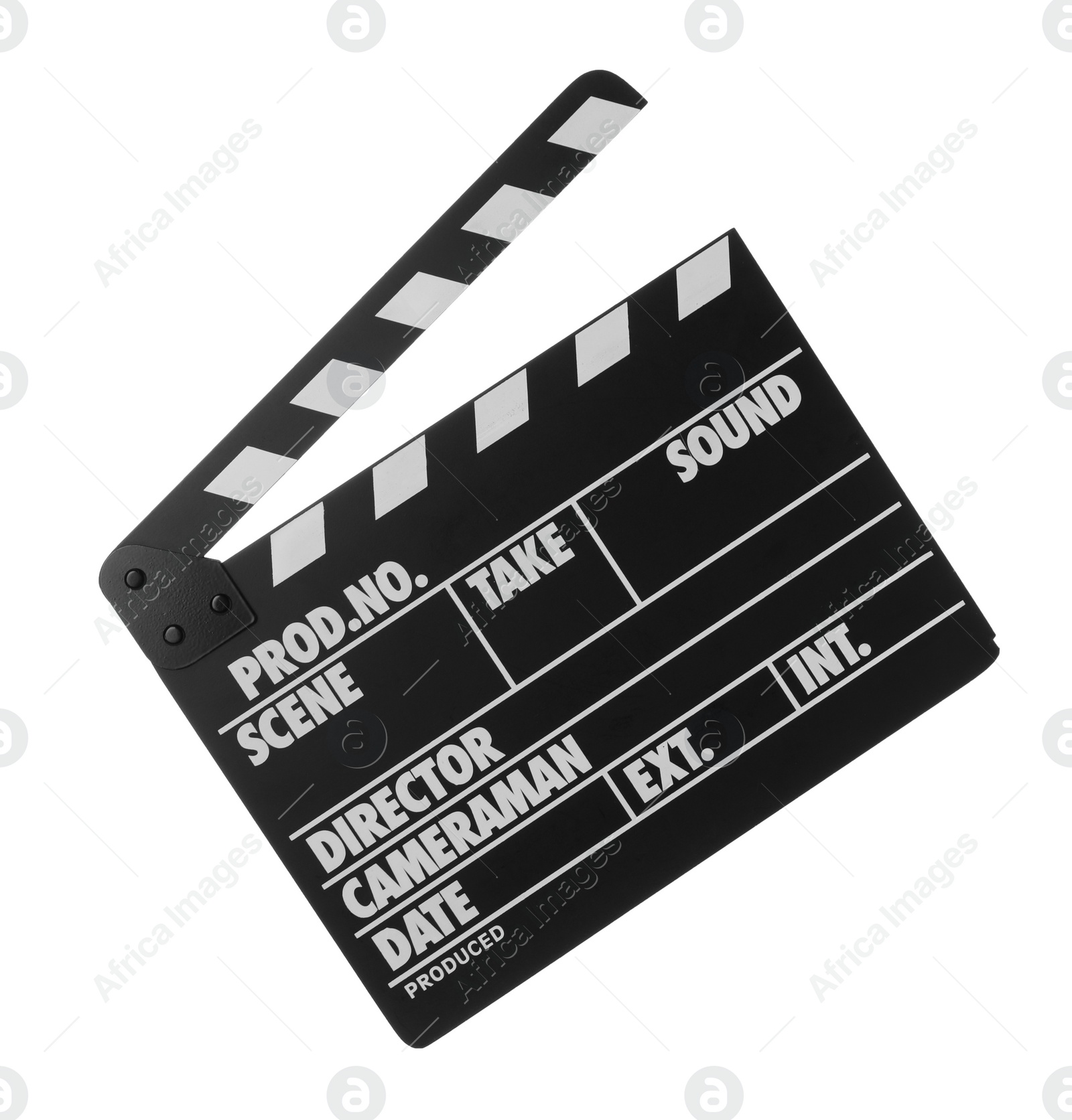 Photo of Clapper board isolated on white. Cinema production