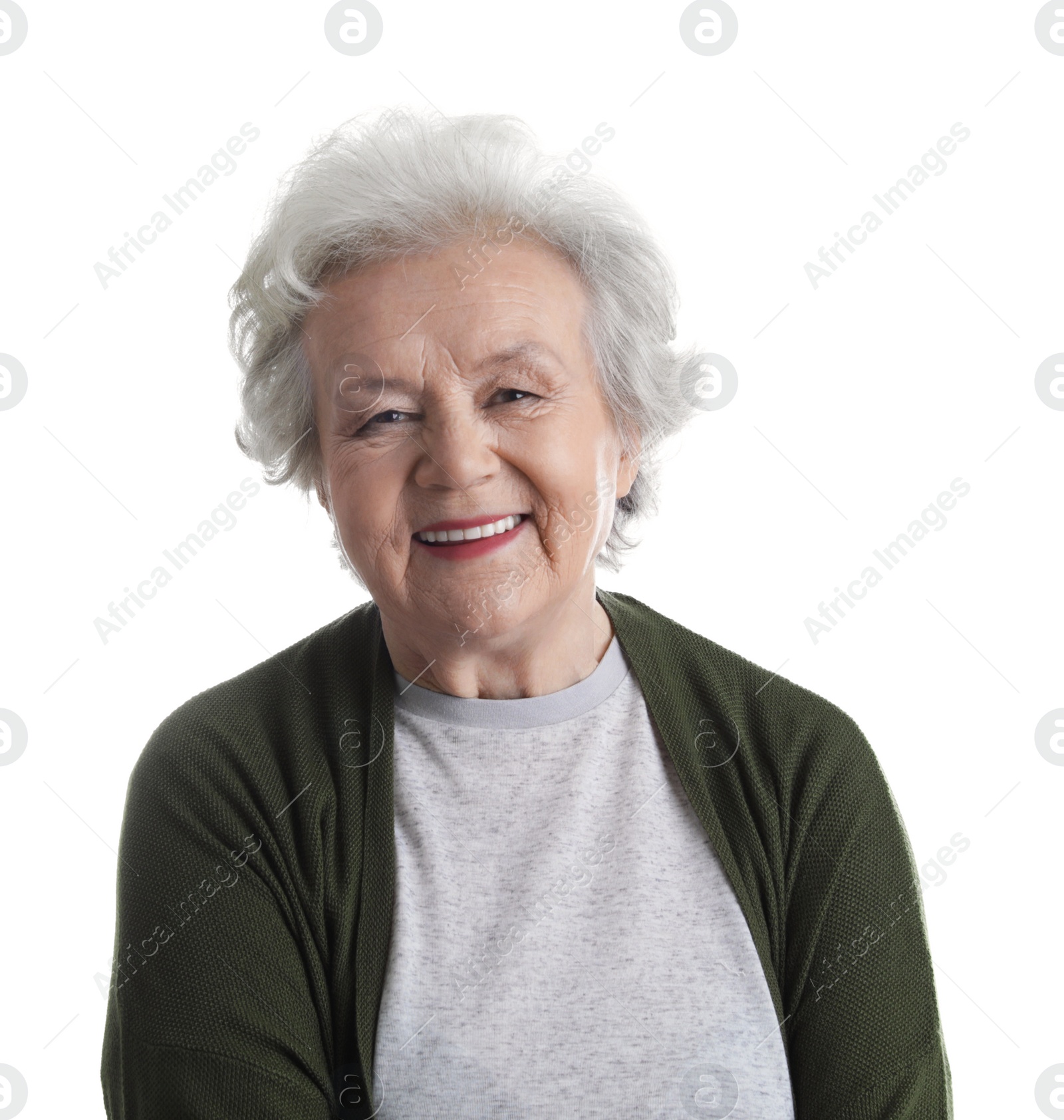 Photo of Portrait of mature woman isolated on white