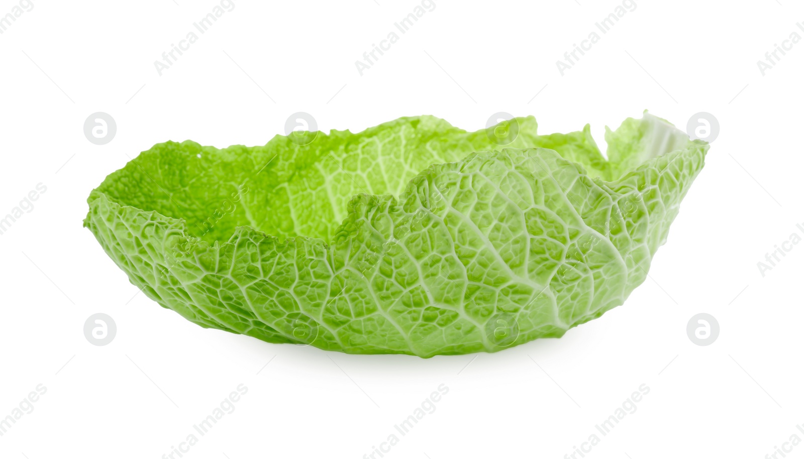 Photo of Fresh leaf of savoy cabbage isolated on white