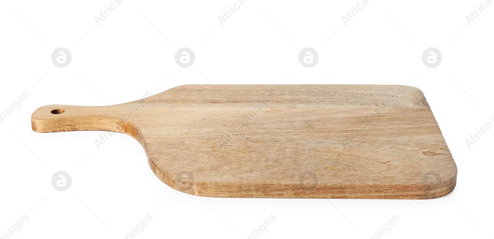 Photo of One wooden cutting board on white background