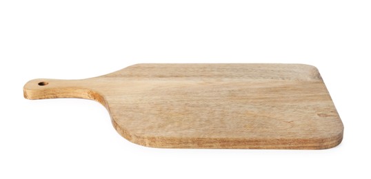 Photo of One wooden cutting board on white background