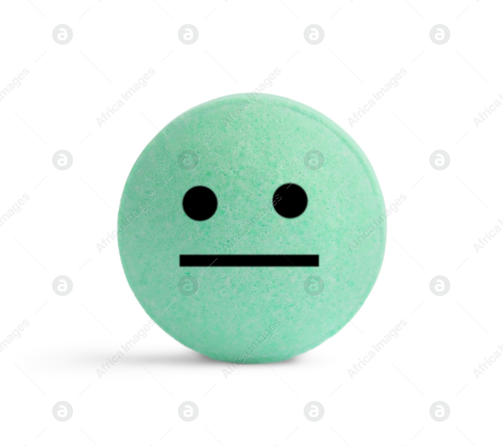 Image of Green pill with neutral face on white background