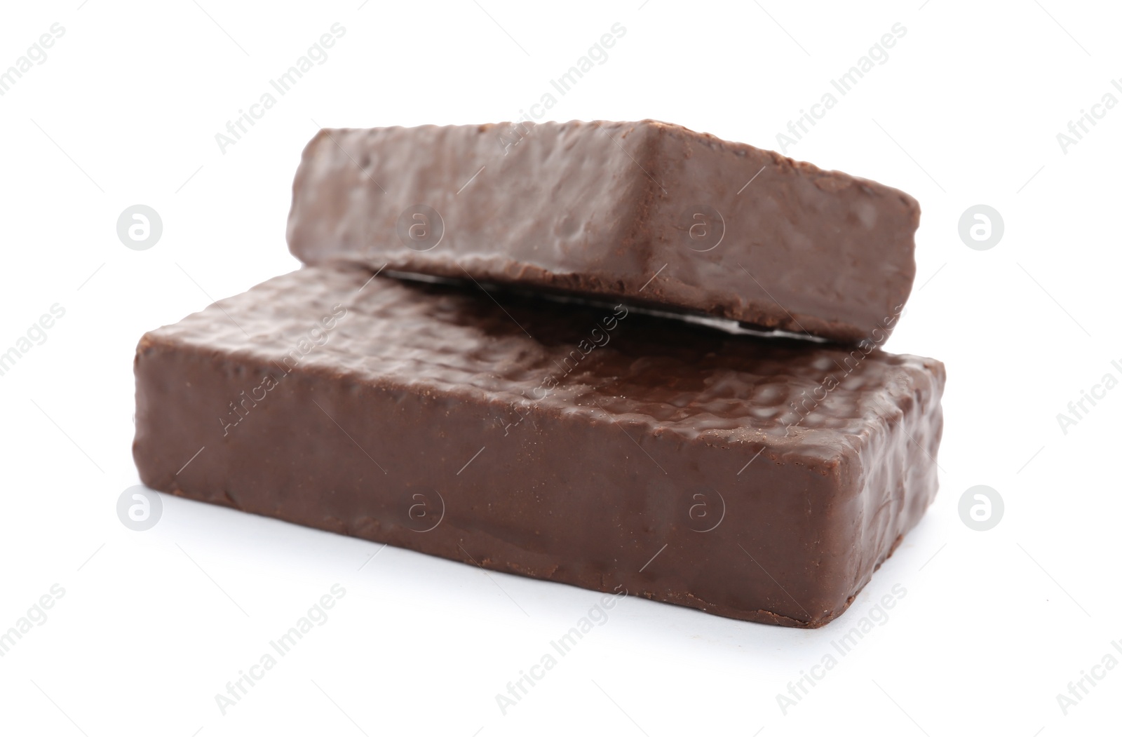 Photo of Delicious wafer sticks with chocolate coating isolated on white