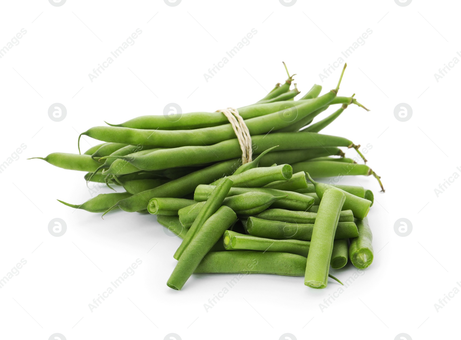 Photo of Delicious fresh green beans on white background