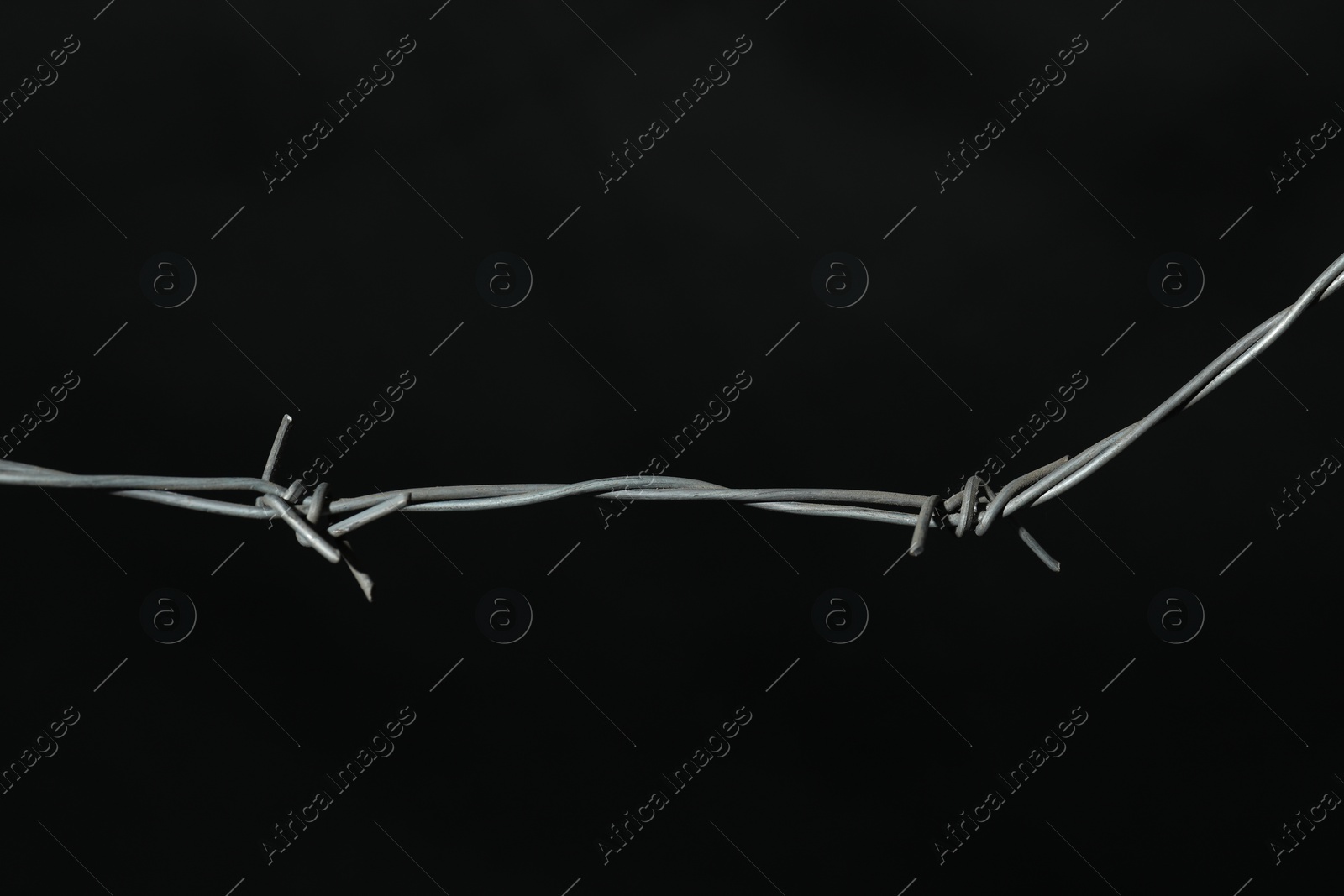 Photo of Shiny metal barbed wire on black background