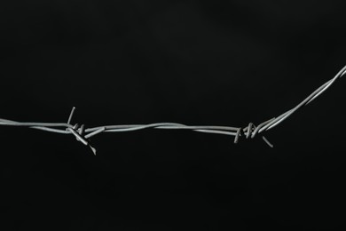 Shiny metal barbed wire on black background