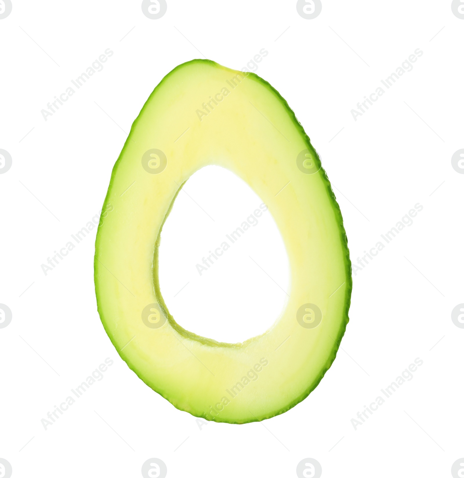 Photo of Slice of ripe avocado isolated on white