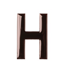 Chocolate letter H on white background, top view