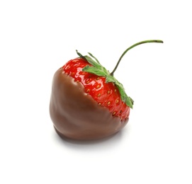 Photo of Delicious chocolate covered strawberry on white background