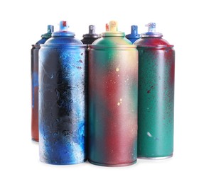 Many spray paint cans isolated on white