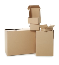 Photo of Cardboard boxes on white background