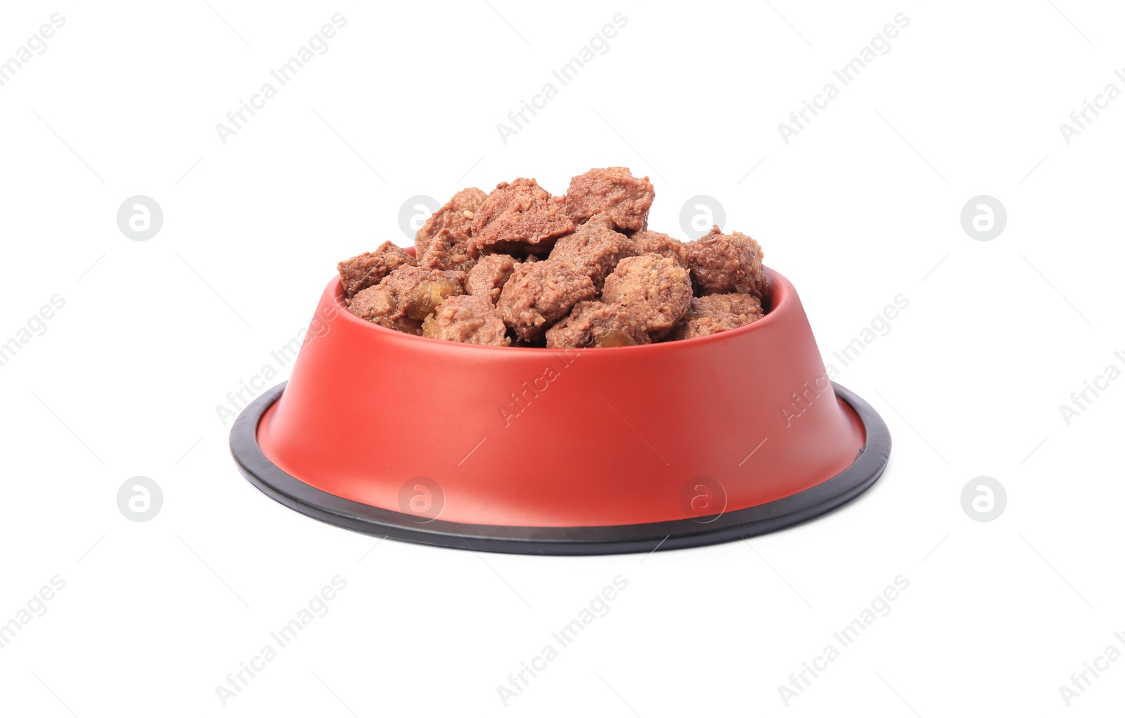 Photo of Wet pet food in feeding bowl isolated on white