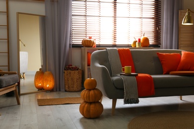 Cozy living room interior inspired by autumn colors