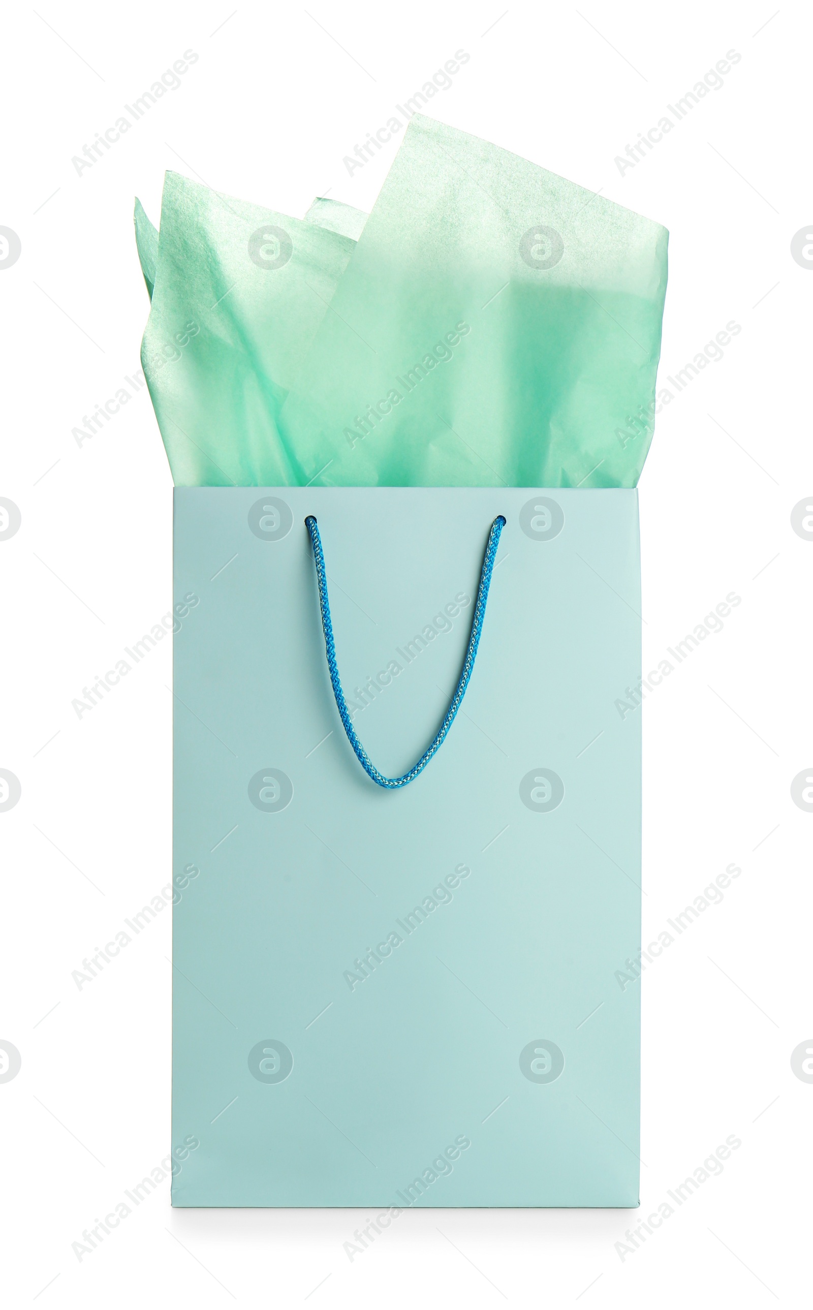 Photo of Gift bag with paper on white background