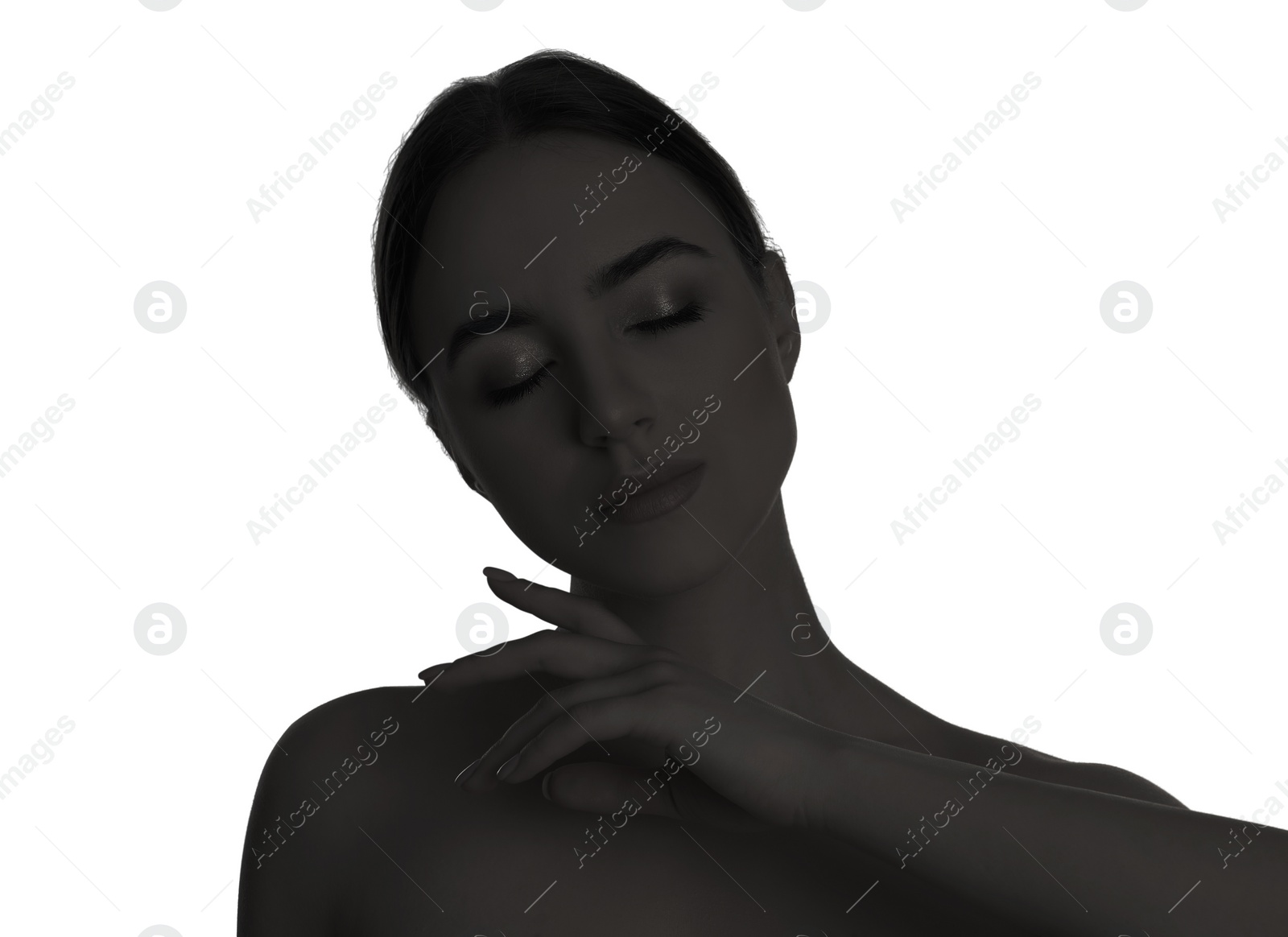 Image of Silhouette of one woman isolated on white