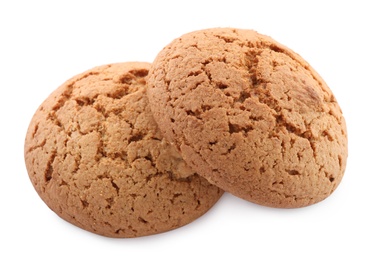 Photo of Fresh delicious oatmeal cookies on white background