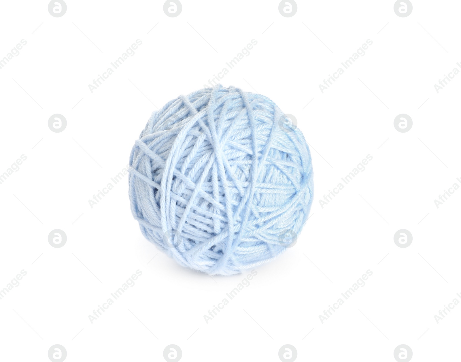 Photo of Soft light blue woolen yarn isolated on white