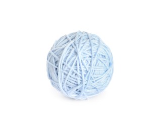 Photo of Soft light blue woolen yarn isolated on white