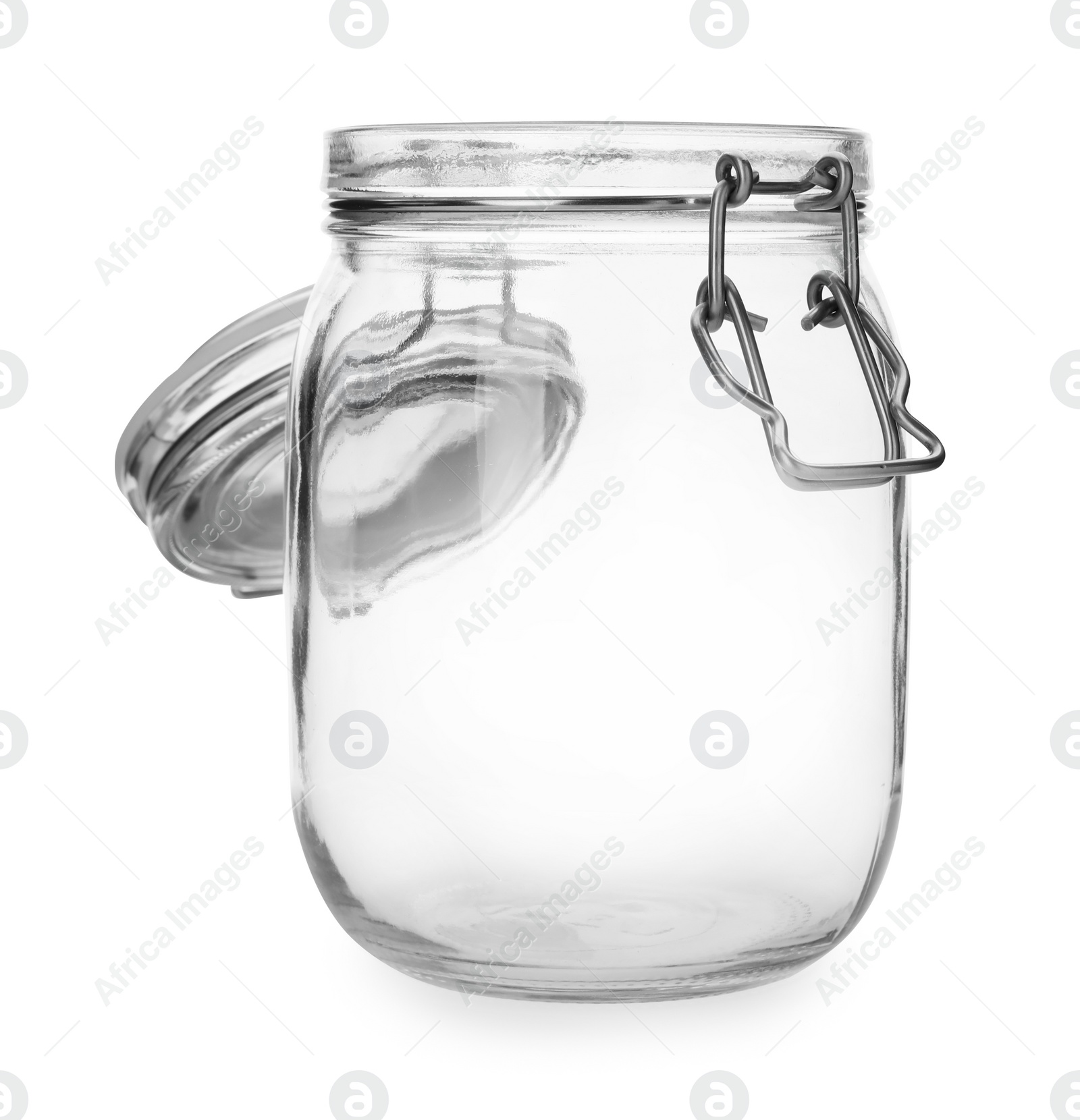 Photo of Empty glass jar on white background