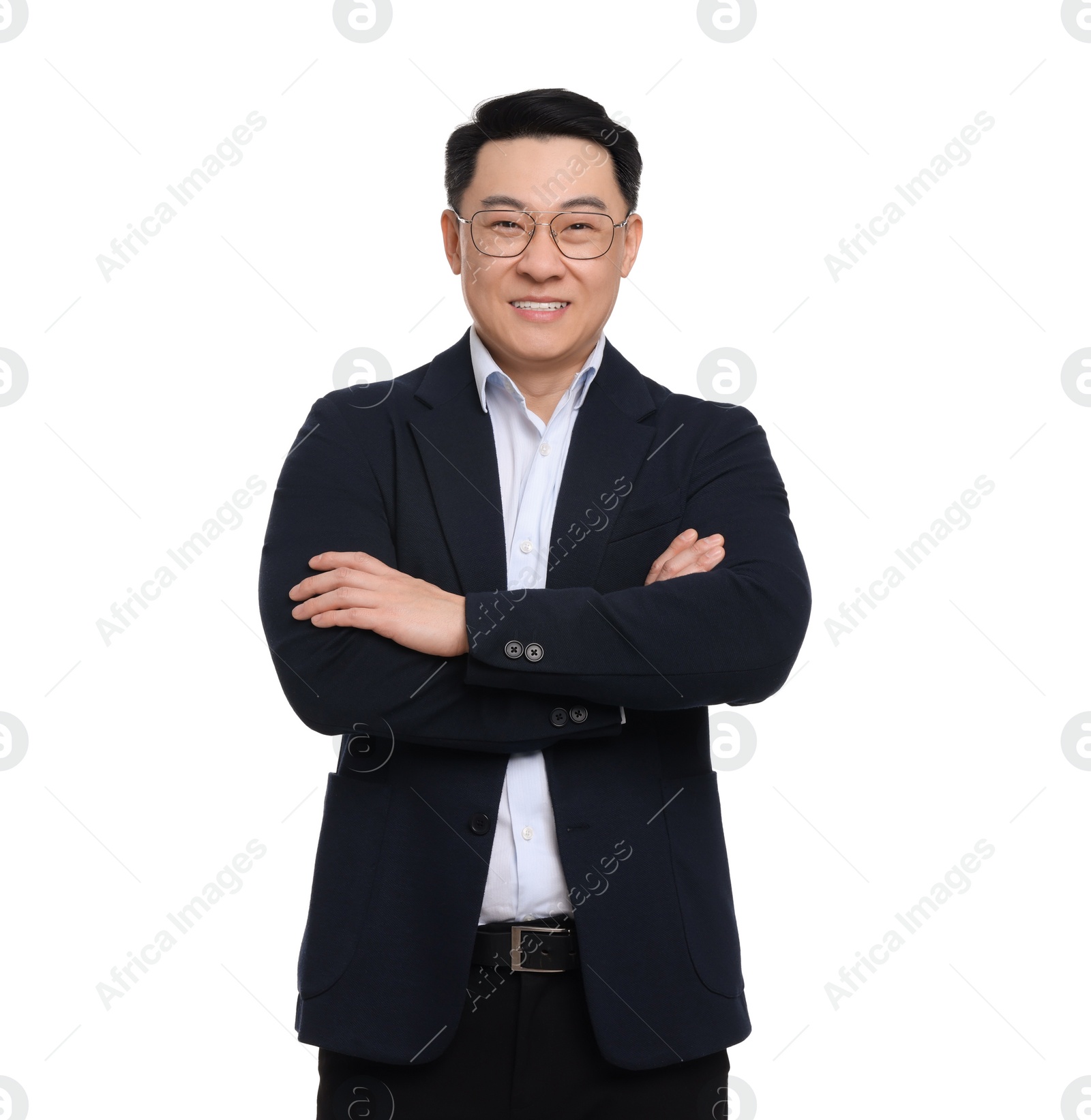 Photo of Businessman in suit posing on white background