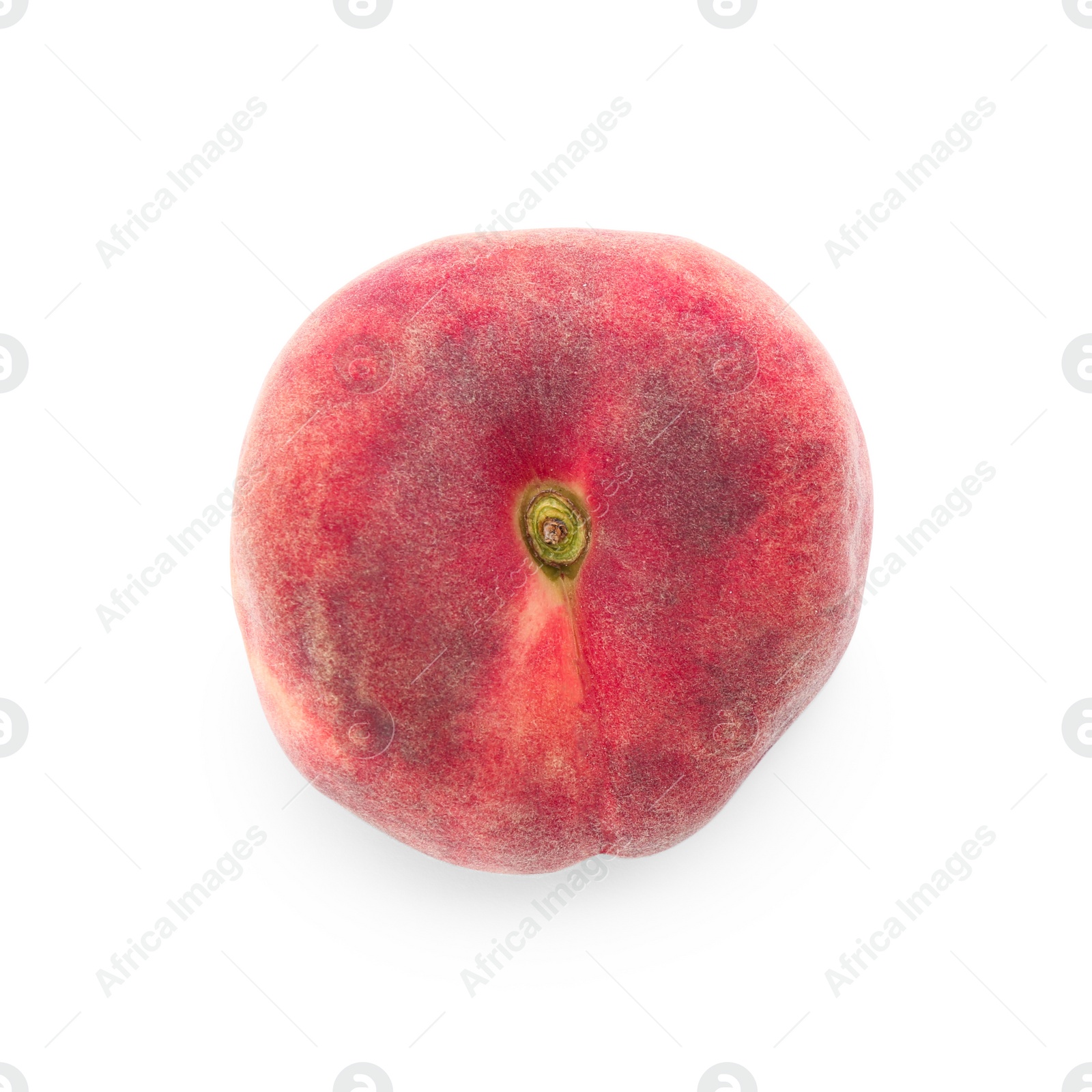 Photo of Fresh ripe donut peach isolated on white, top view