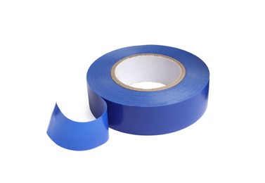 Photo of Reel of blue insulating tape isolated on white