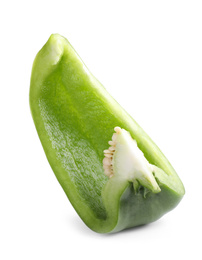 Photo of Cut green bell pepper isolated on white