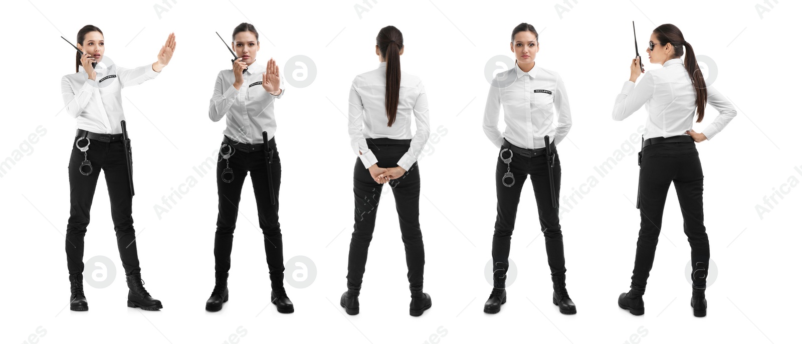 Image of Collage of professional security guard on white background. Banner design