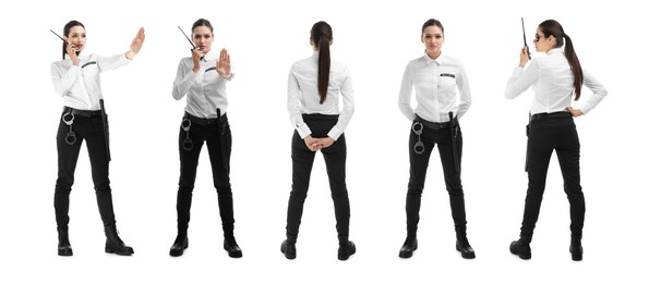 Image of Collage of professional security guard on white background. Banner design