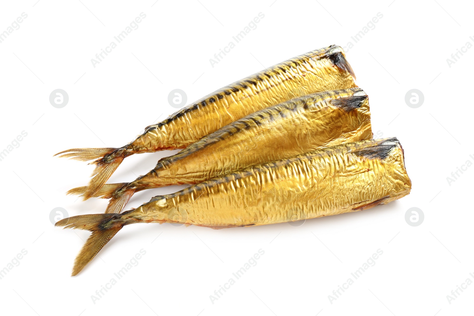 Photo of Tasty smoked fish isolated on white. Delicious seafood