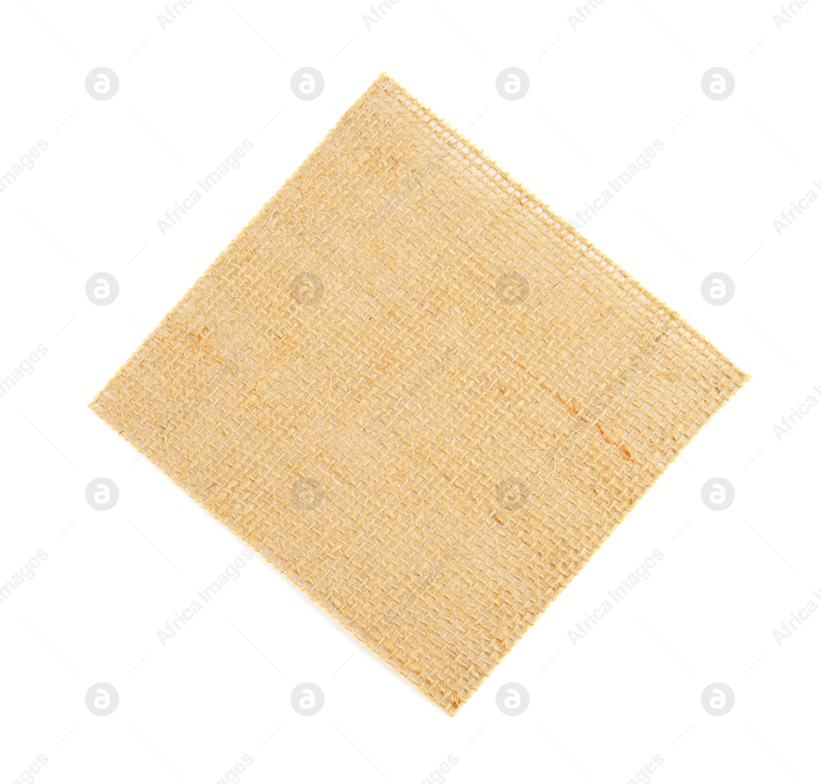 Photo of Piece of burlap fabric isolated on white, top view