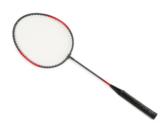 Photo of Racket isolated on white, top view. Badminton equipment