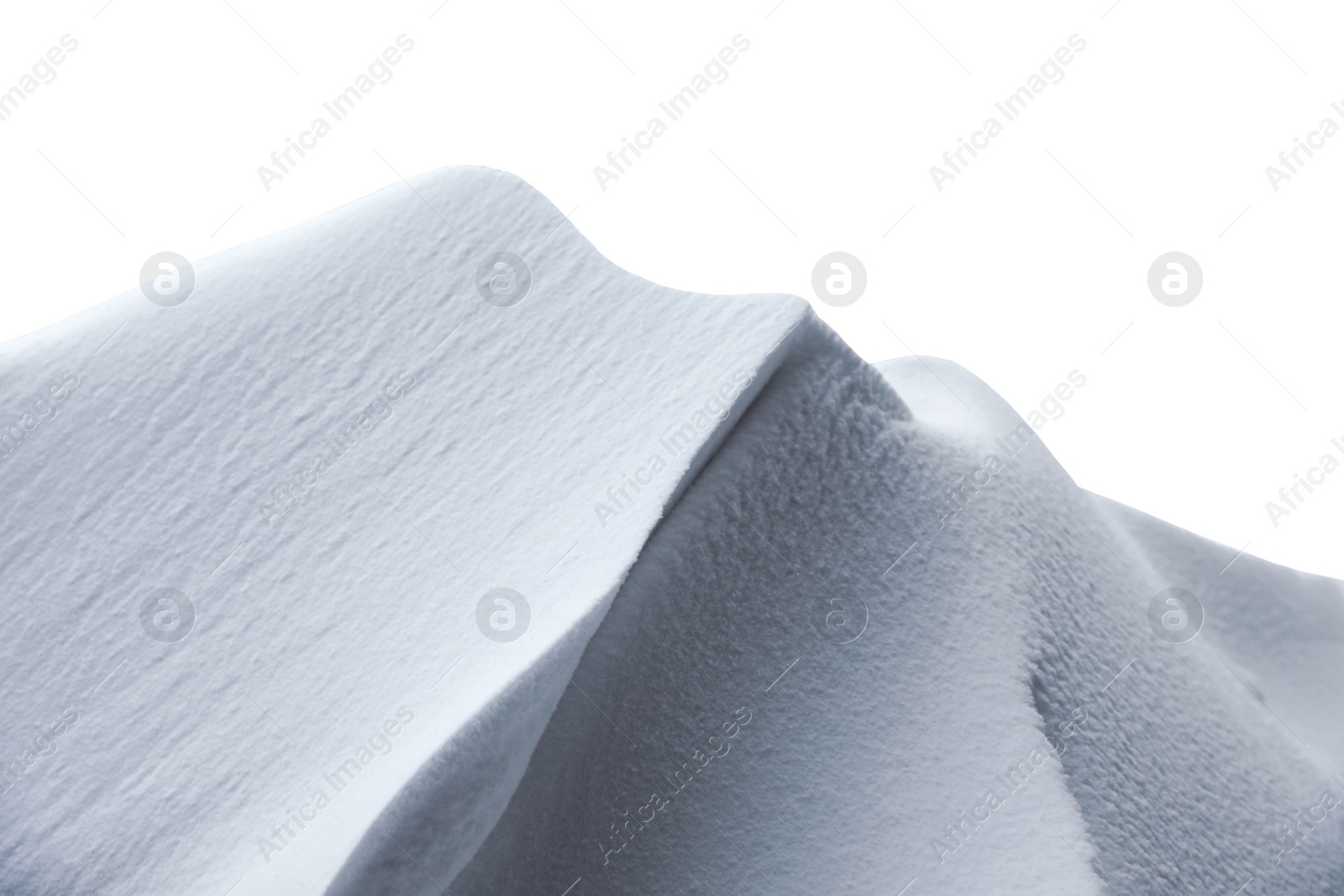 Image of Beautiful snowdrift on white background, closeup 