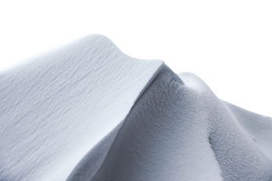 Image of Beautiful snowdrift on white background, closeup 