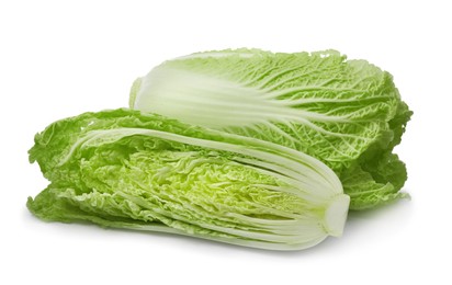 Photo of Fresh sliced Chinese cabbage on white background
