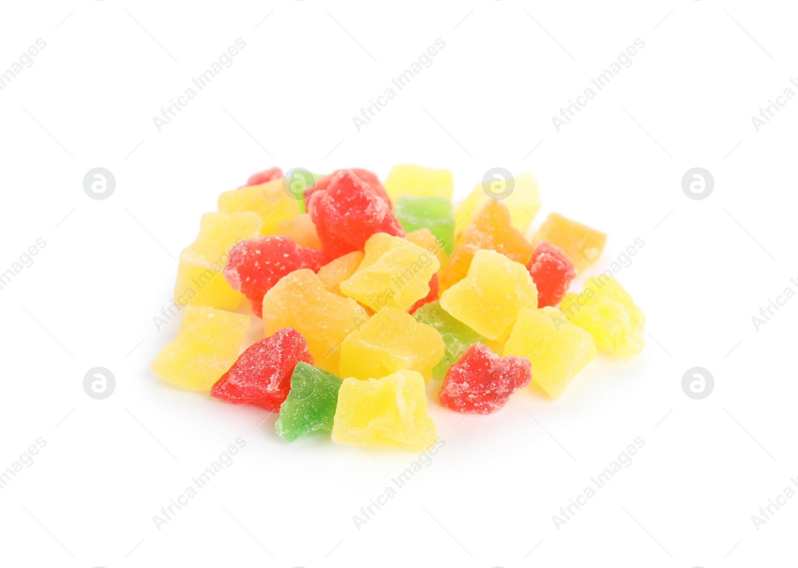 Photo of Mix of delicious candied fruits isolated on white