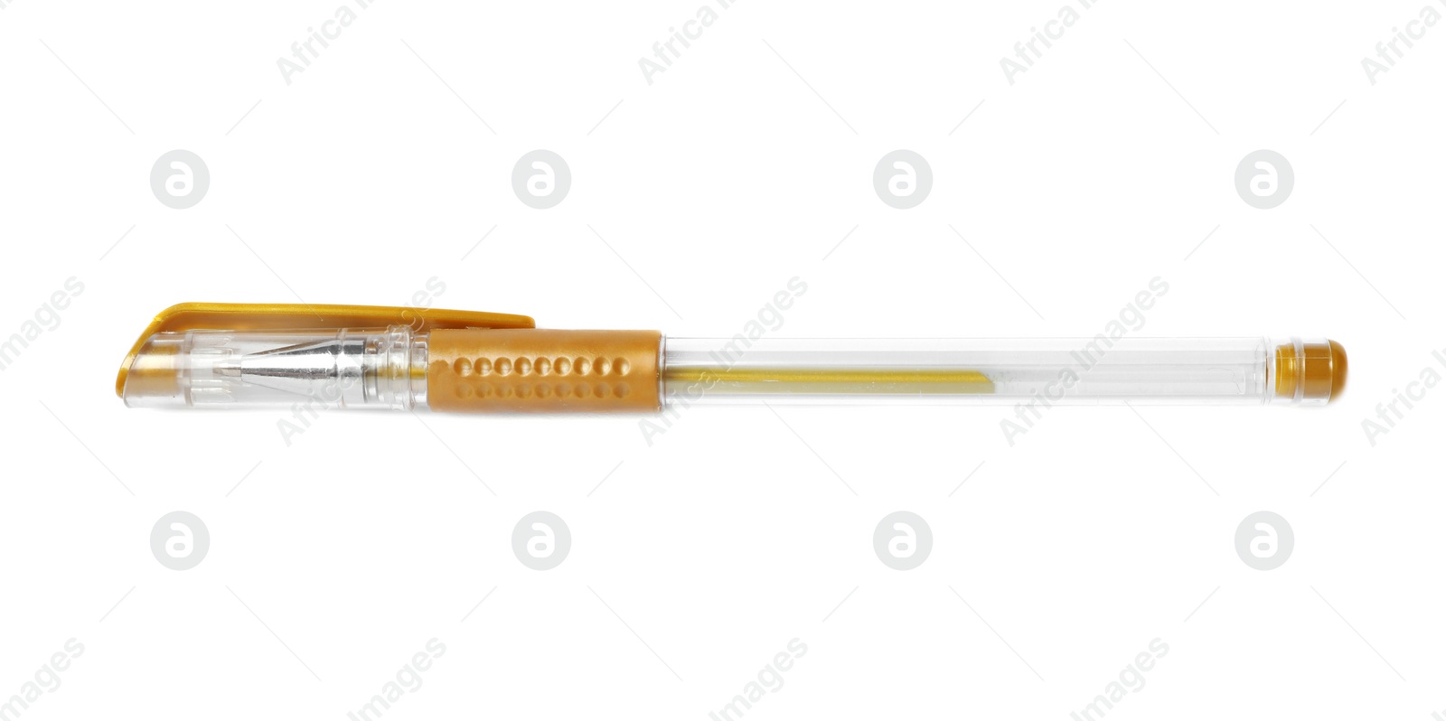 Photo of Color gel pen on white background. School stationery