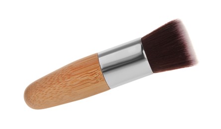 Makeup brush with wooden handle isolated on white